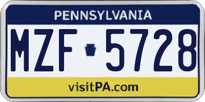 PA license plate MZF5728