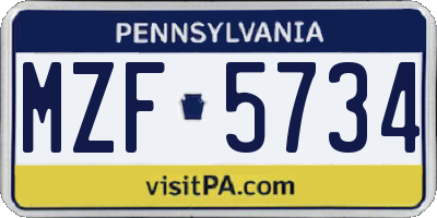 PA license plate MZF5734