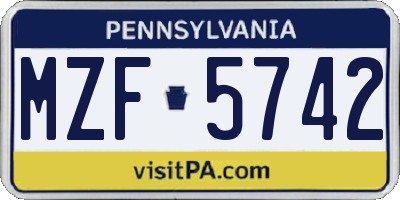 PA license plate MZF5742