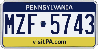 PA license plate MZF5743