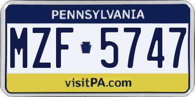 PA license plate MZF5747