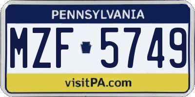 PA license plate MZF5749