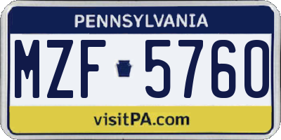 PA license plate MZF5760
