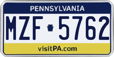 PA license plate MZF5762