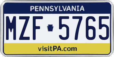 PA license plate MZF5765