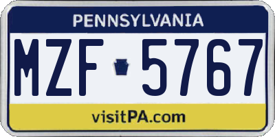PA license plate MZF5767
