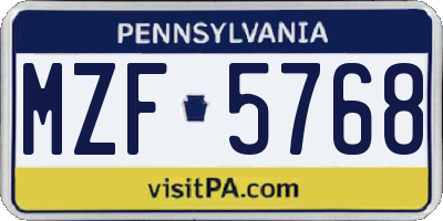 PA license plate MZF5768