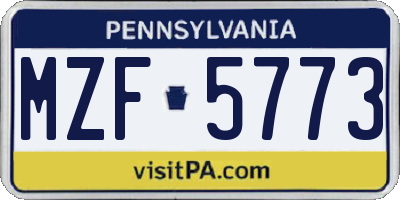 PA license plate MZF5773