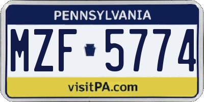 PA license plate MZF5774