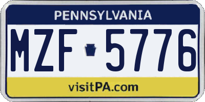PA license plate MZF5776