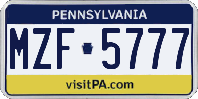 PA license plate MZF5777