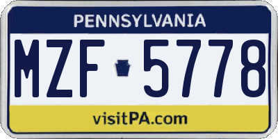 PA license plate MZF5778