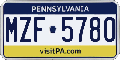 PA license plate MZF5780