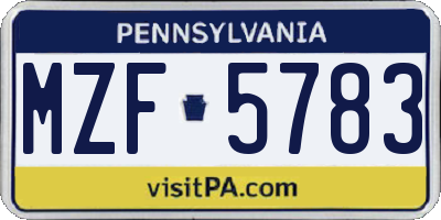 PA license plate MZF5783