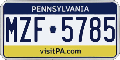 PA license plate MZF5785