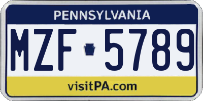 PA license plate MZF5789