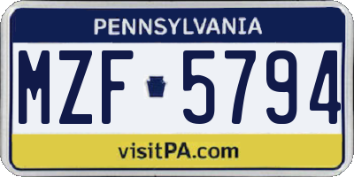 PA license plate MZF5794