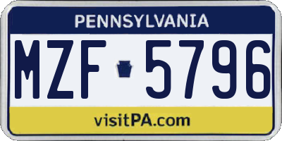 PA license plate MZF5796