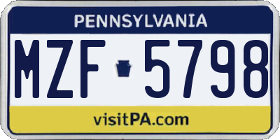PA license plate MZF5798