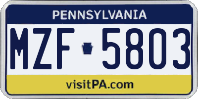 PA license plate MZF5803