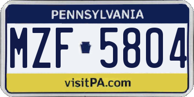 PA license plate MZF5804