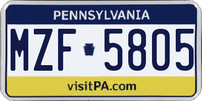 PA license plate MZF5805