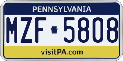 PA license plate MZF5808