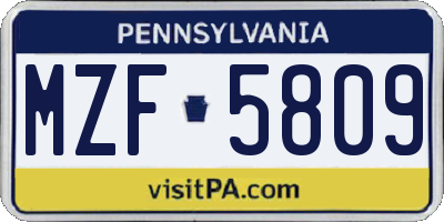 PA license plate MZF5809