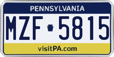 PA license plate MZF5815