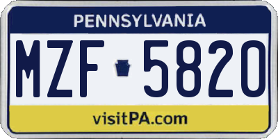 PA license plate MZF5820