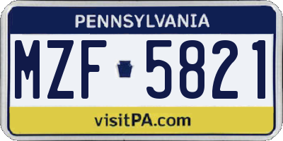 PA license plate MZF5821
