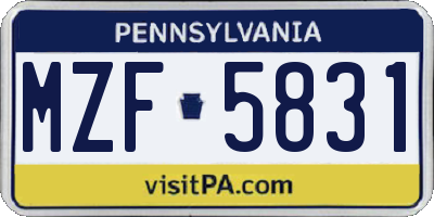 PA license plate MZF5831