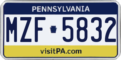 PA license plate MZF5832