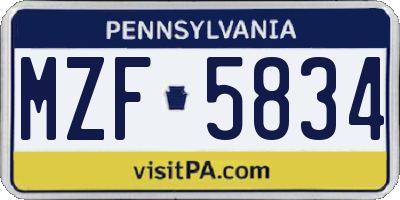 PA license plate MZF5834