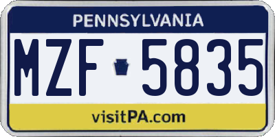 PA license plate MZF5835