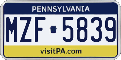 PA license plate MZF5839