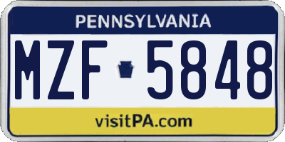 PA license plate MZF5848