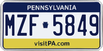 PA license plate MZF5849