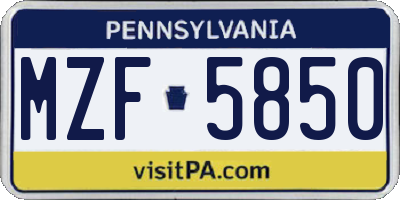 PA license plate MZF5850