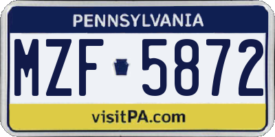 PA license plate MZF5872