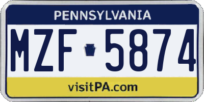 PA license plate MZF5874