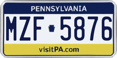 PA license plate MZF5876