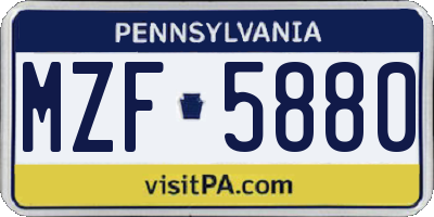 PA license plate MZF5880