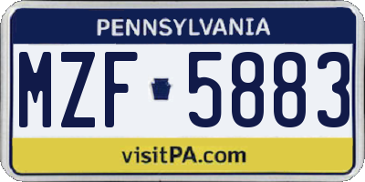 PA license plate MZF5883