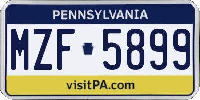PA license plate MZF5899