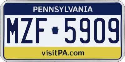 PA license plate MZF5909