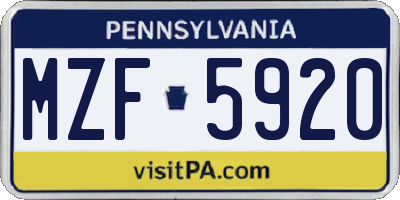 PA license plate MZF5920