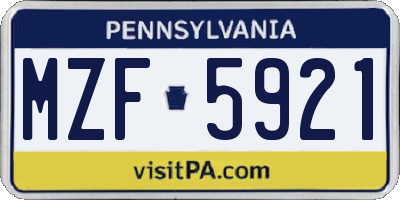 PA license plate MZF5921