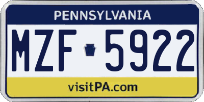PA license plate MZF5922
