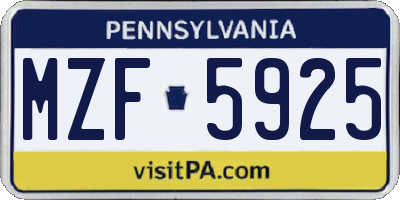 PA license plate MZF5925